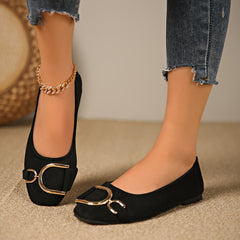 Keira Square-Toe Buckle Ballet Flats