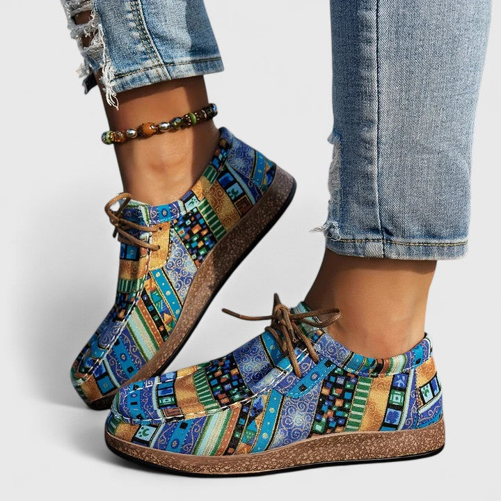 Yvette boho print lace-up moccasins