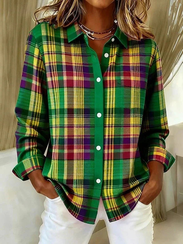 Bernadine | Vintage Plaid Button-Front Blouse