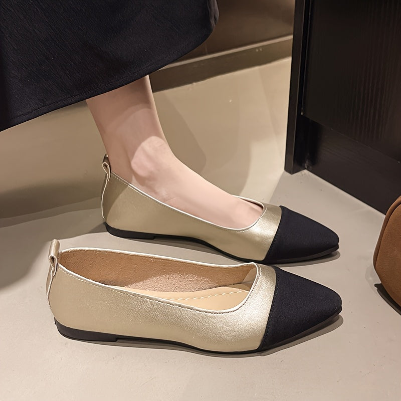 Winslow Two-Tone Pointed Ballet Flats in Champagne