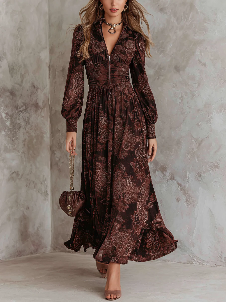 Eldora | Paisley Zip-Neck Midi Dress