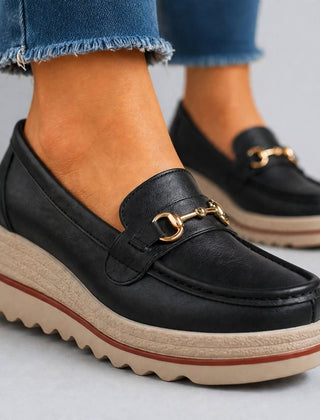 Audrey gold-bit wedge loafers in Black
