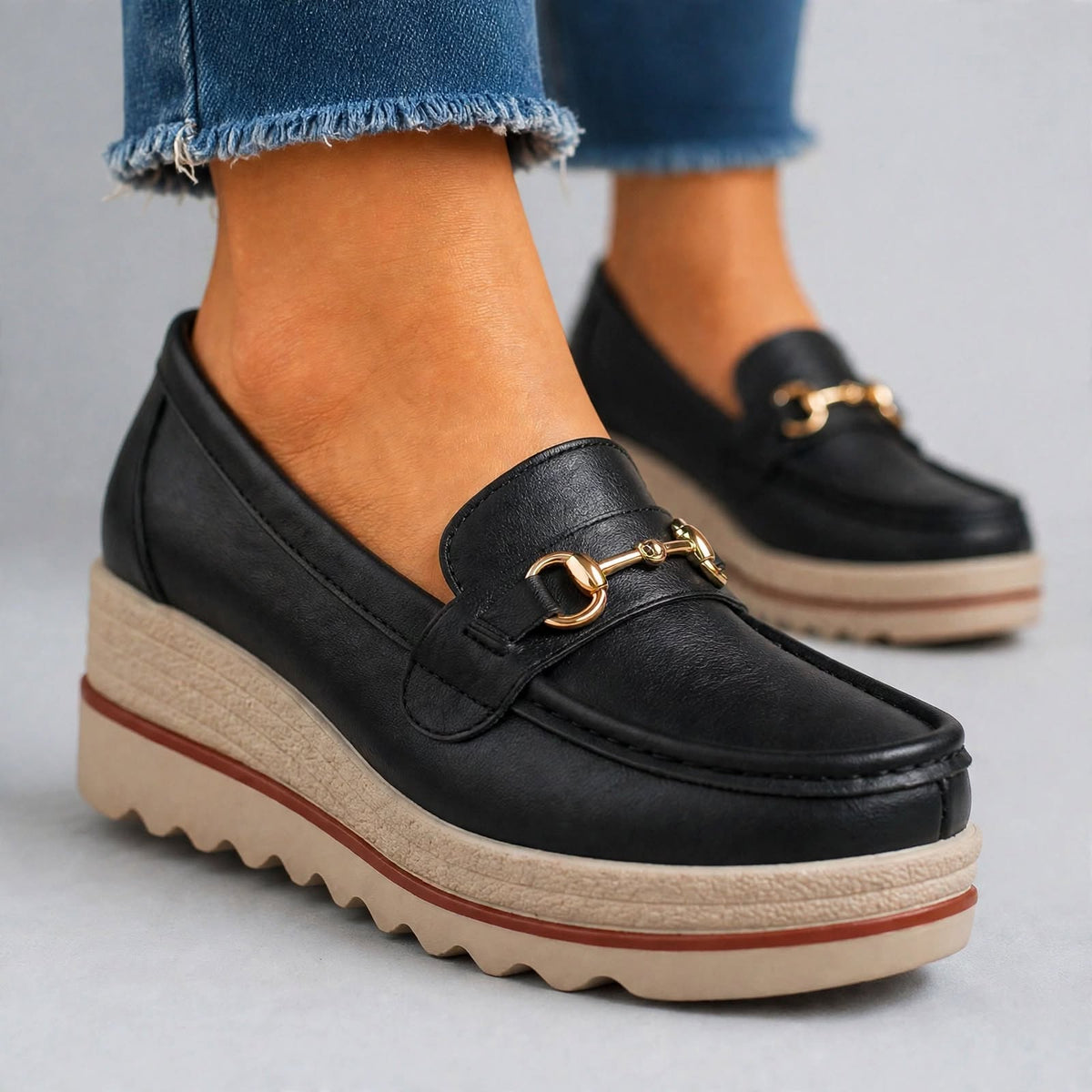 Audrey gold-bit wedge loafers in Black