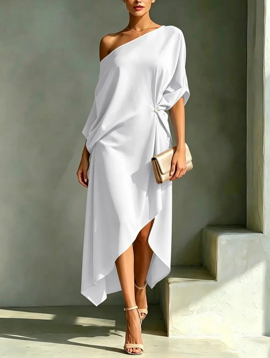 Mercedes | One-Shoulder Asymmetrical Midi Dress