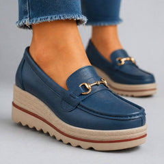 Audrey gold-bit wedge loafers in Navy