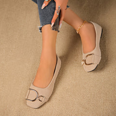 Keira Square-Toe Buckle Ballet Flats