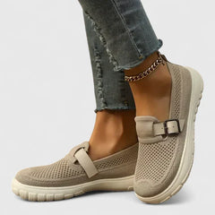 Fiona buckle strap slip-on shoes in Beige