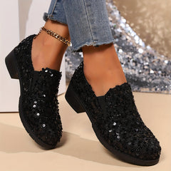 Olwen Sequin Slip-On Loafers in Black