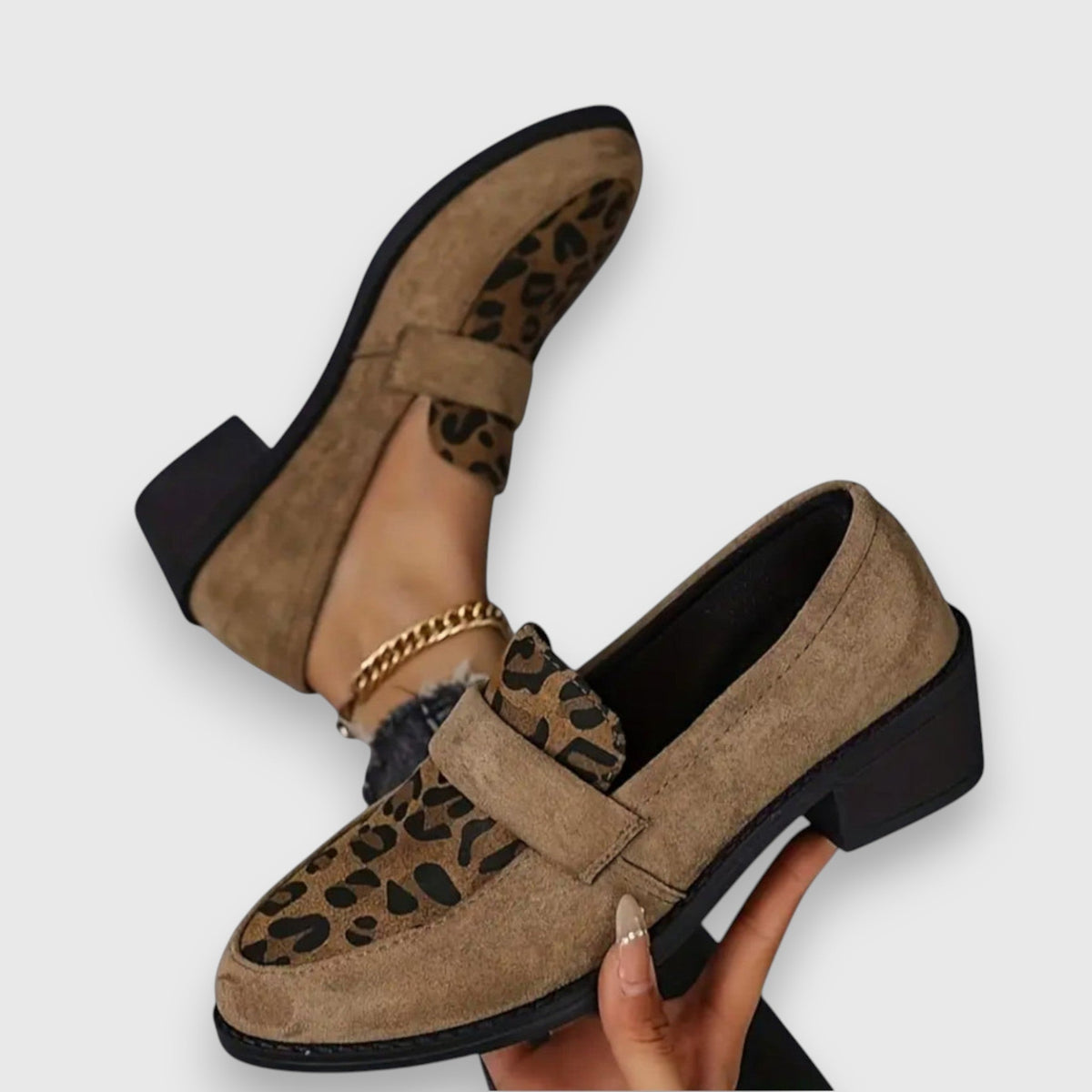 Dahlia leopard panel penny loafers in Brown