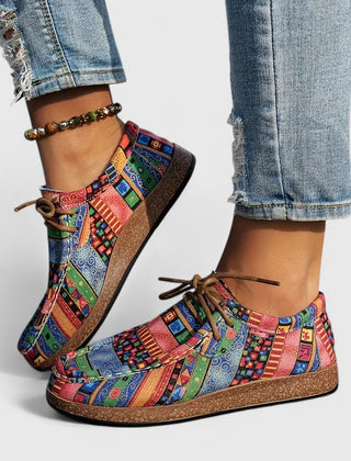 Yvette boho print lace-up moccasins in Green