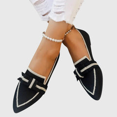 Margery pointed bow knit flats in Black