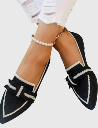 Margery pointed bow knit flats in Black