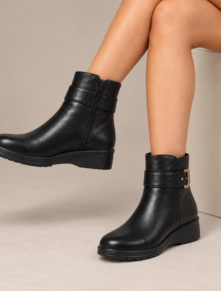 Dorrie Side-Zip Buckle Strap Ankle Boots