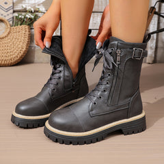 Cassia Lace-Up Side-Zip Combat Boots