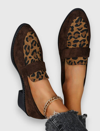 Dahlia leopard panel penny loafers in Dark Brown