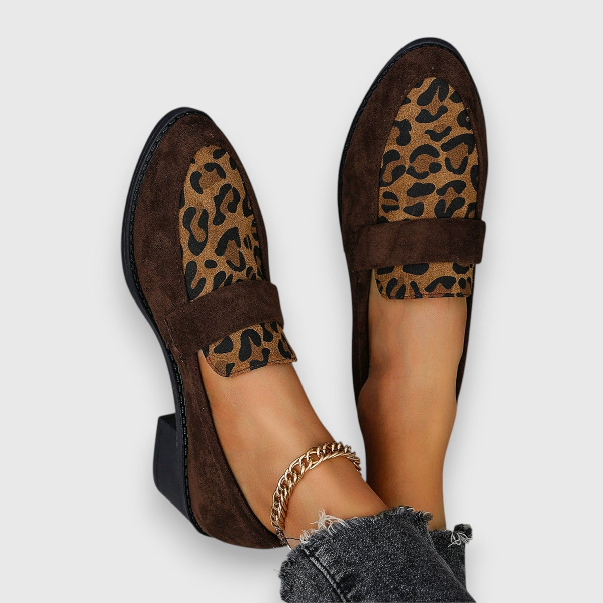Dahlia leopard panel penny loafers in Dark Brown