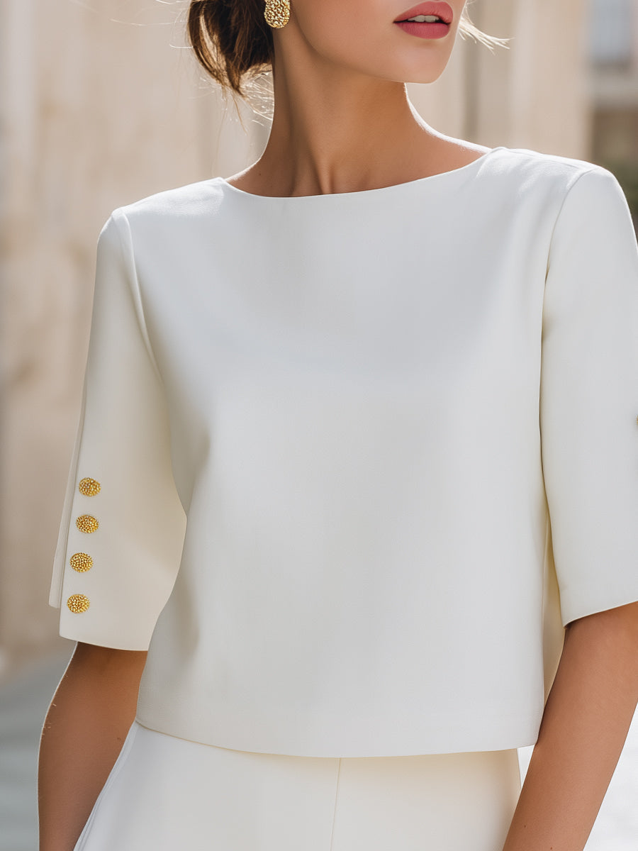 Sue | Split Sleeve Button Detail Top