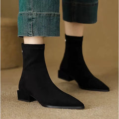 Nelda Suede Pointed-Toe Block Heel Ankle Boots