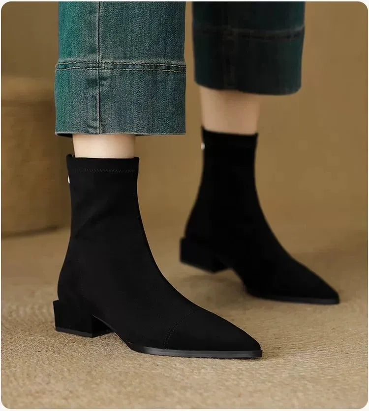 Nelda Suede Pointed-Toe Block Heel Ankle Boots