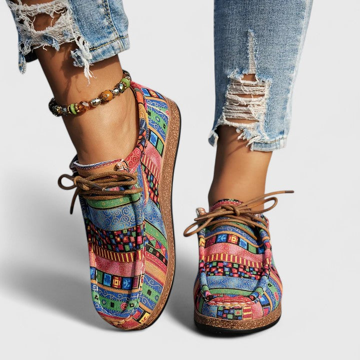 Yvette boho print lace-up moccasins