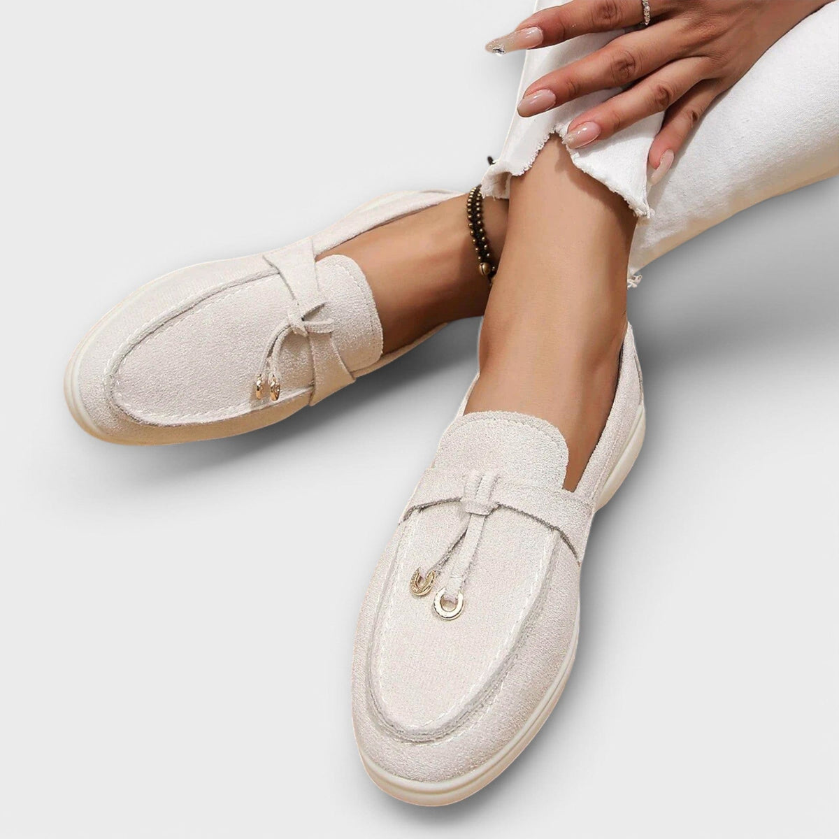 Sylvie soft tassel charm loafers in Ivory