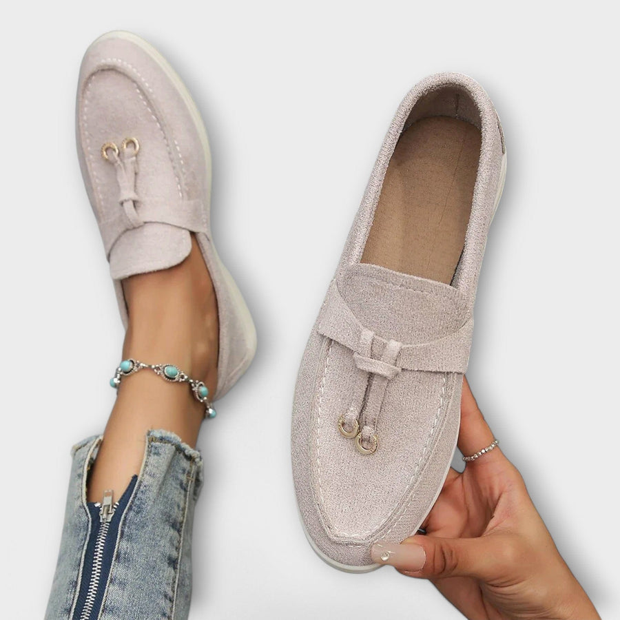 Sylvie soft tassel charm loafers in Beige