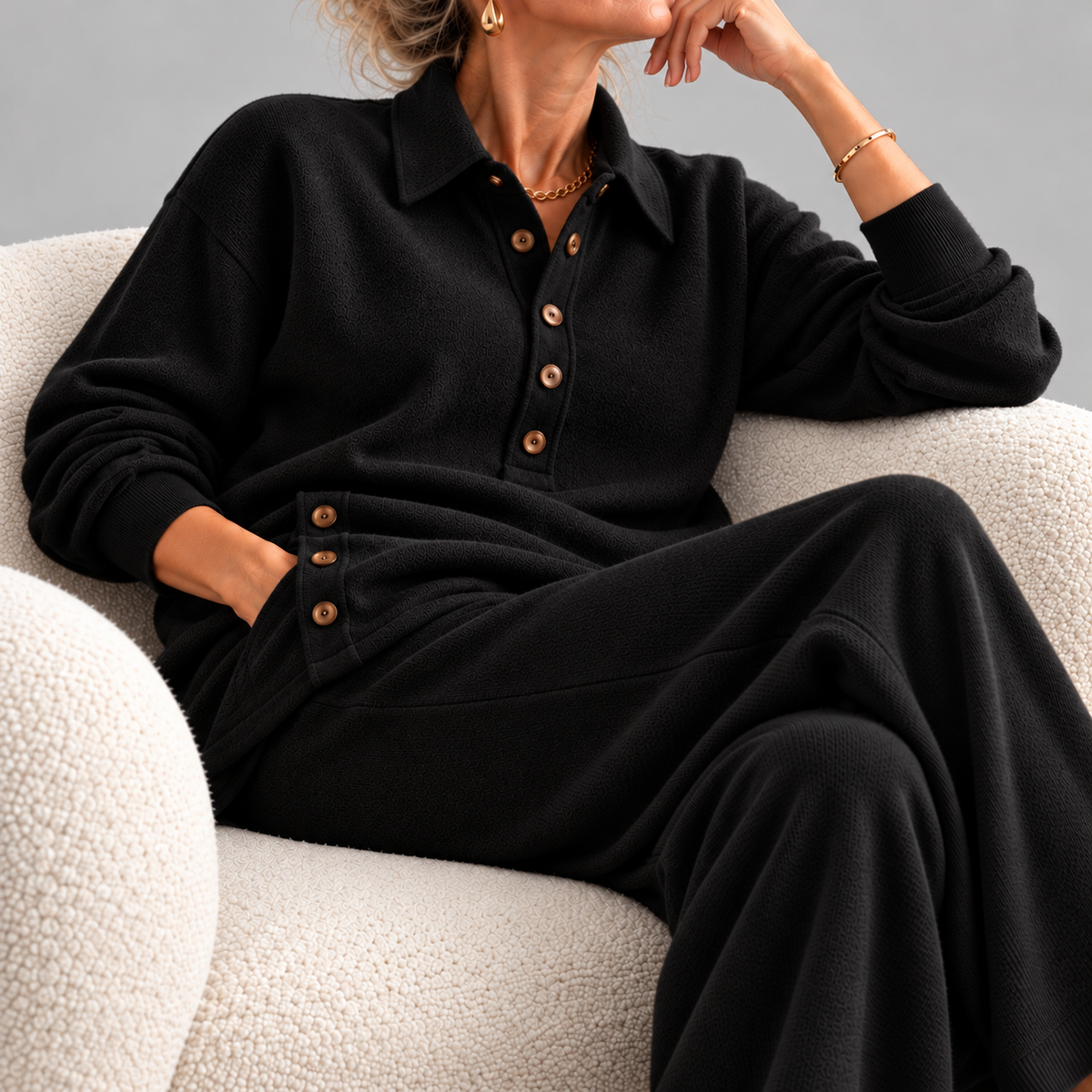 Tracy knit lounge set in Black