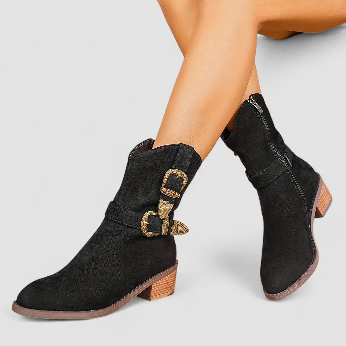Alvina Orthopedic Western Boots in Black