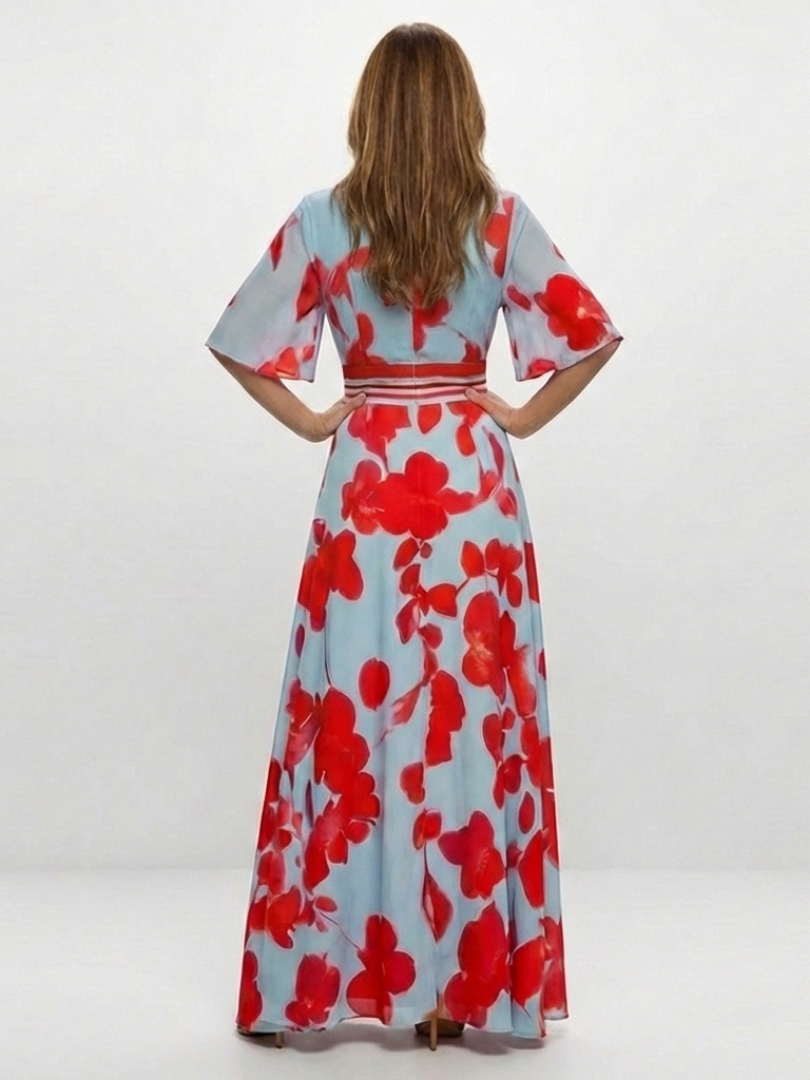 Kirsten | Blue Floral Short-Sleeve Maxi Dress