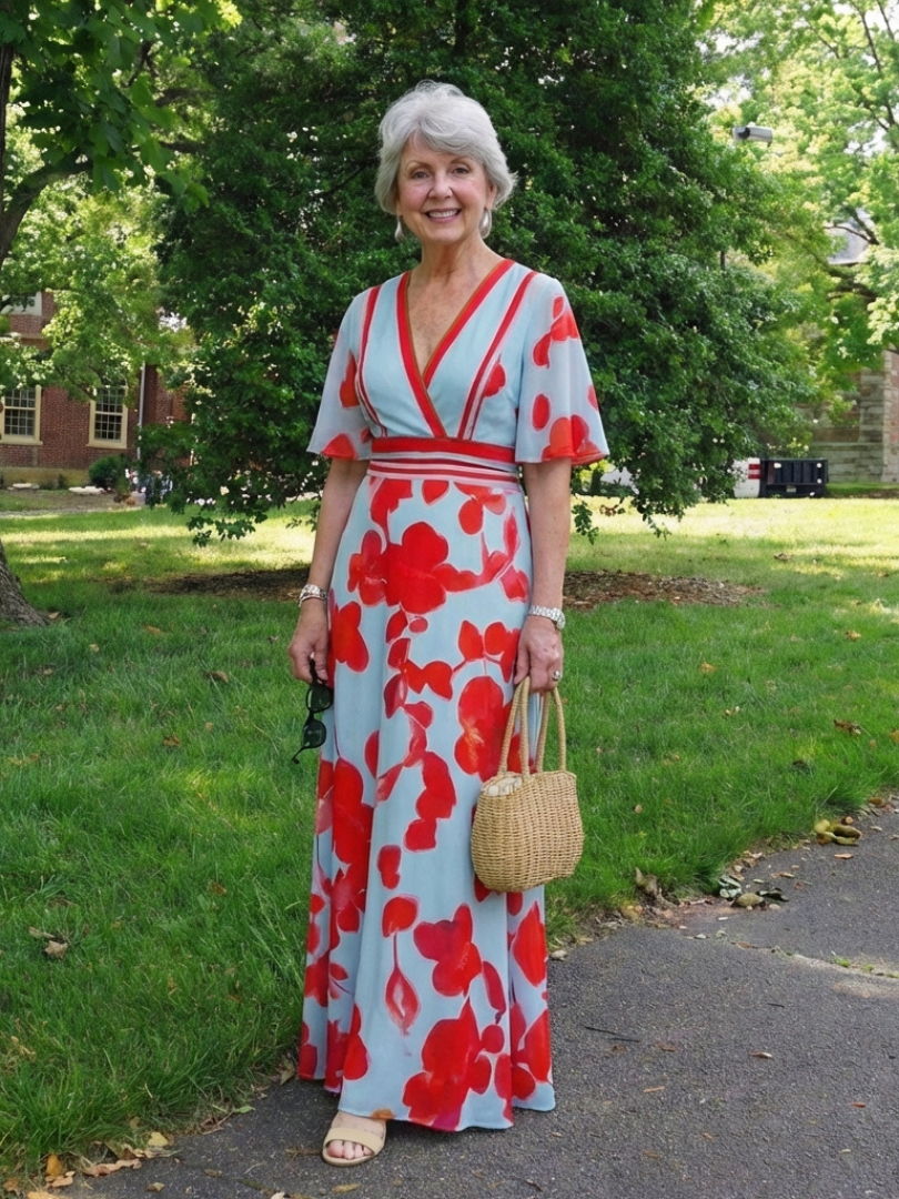 Kirsten | Blue Floral Short-Sleeve Maxi Dress