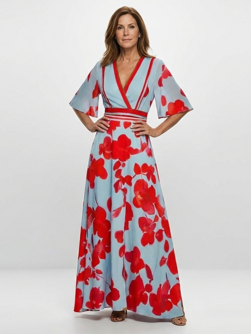 Kirsten | Blue Floral Short-Sleeve Maxi Dress
