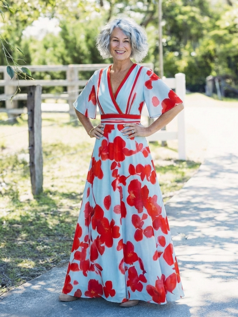 Kirsten | Blue Floral Short-Sleeve Maxi Dress