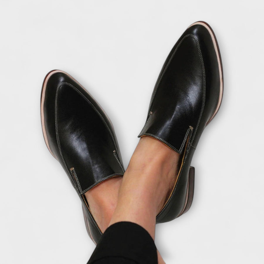 Cleo pointed glossy loafers in Black