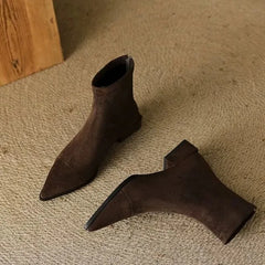 Nelda Suede Pointed-Toe Block Heel Ankle Boots