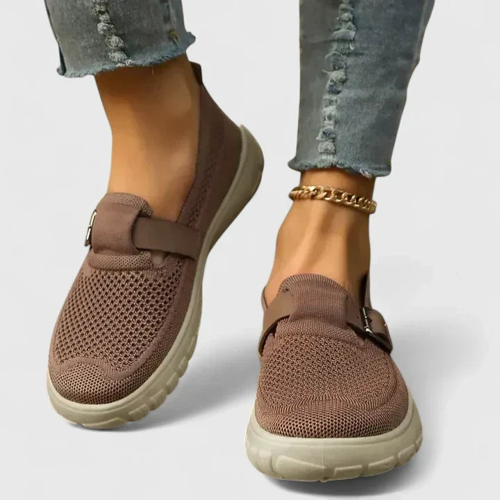 Fiona buckle strap slip-on shoes in Brown