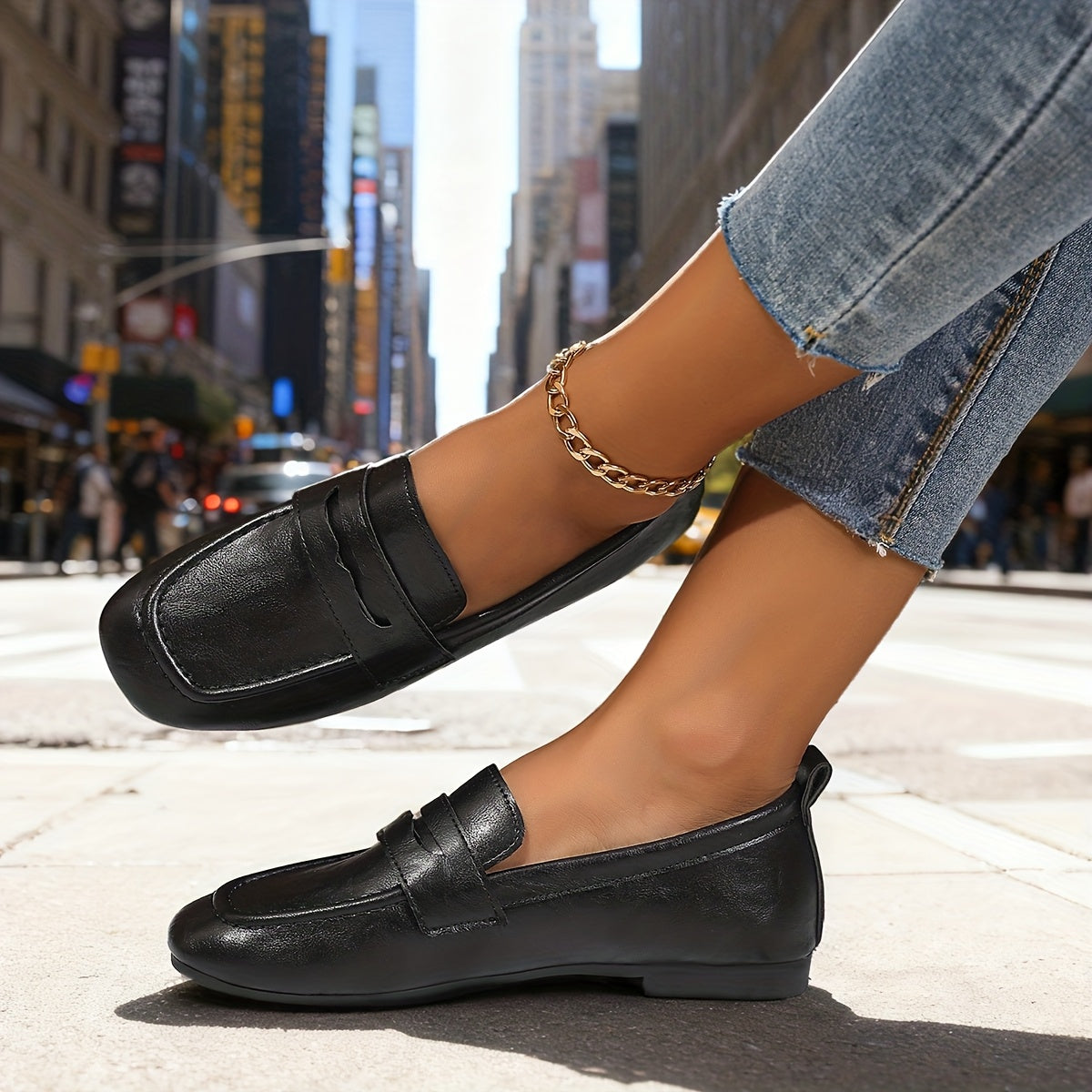 Roslyn Square-Toe Penny Loafers