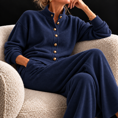 Nedra Cashmere Knit Lounge Set in Navy Blue