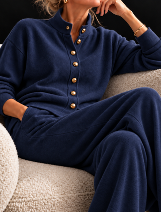 Nedra Cashmere Knit Lounge Set in Navy Blue