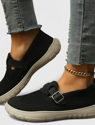 Fiona buckle strap slip-on shoes in Black