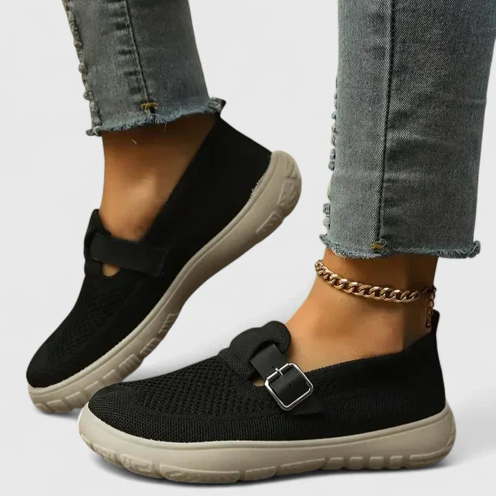 Fiona buckle strap slip-on shoes in Black