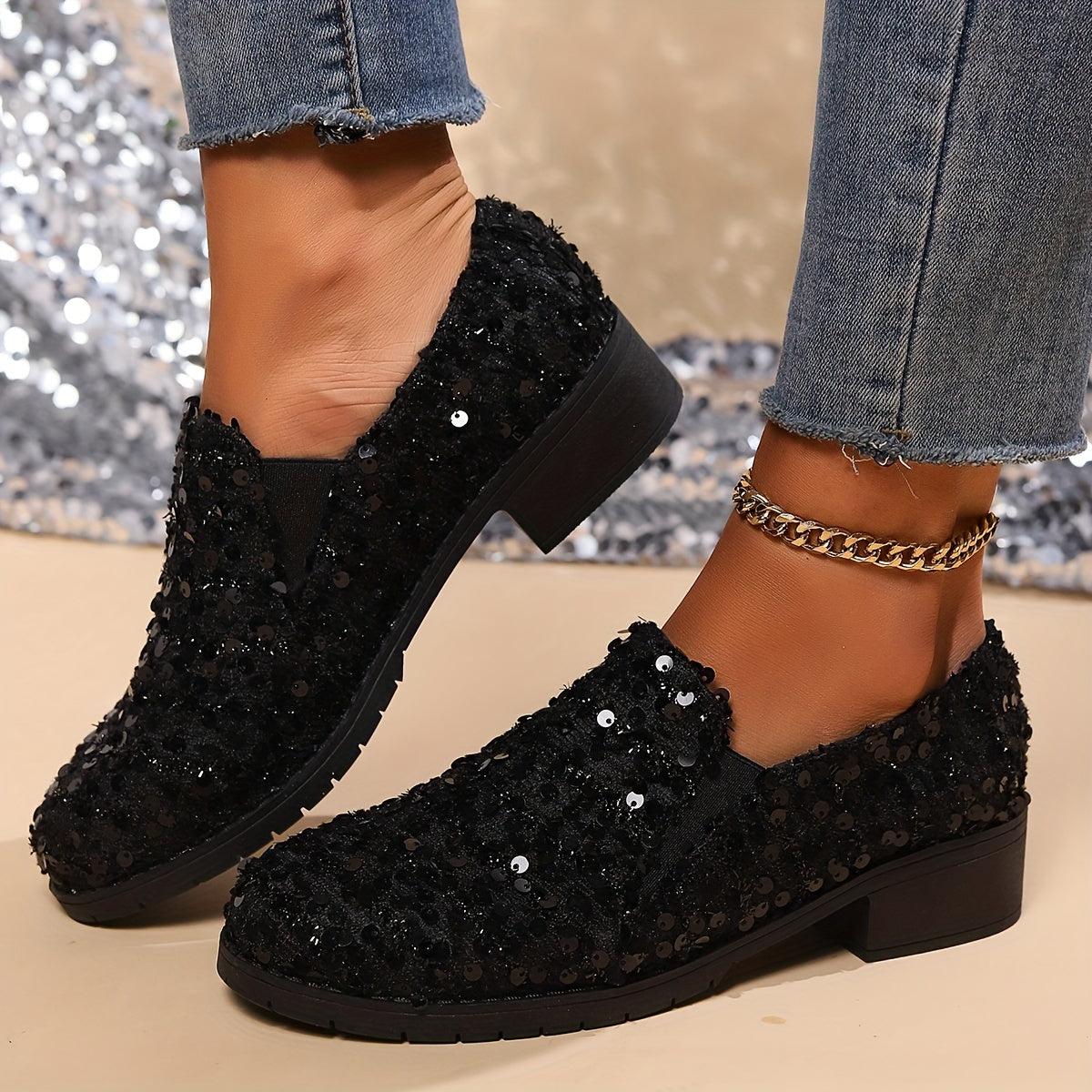 Olwen Sequin Slip-On Loafers