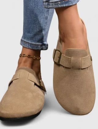 Janie buckle strap comfort clogs in Mocha