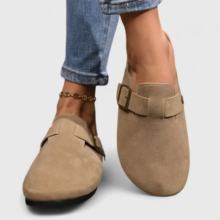 Janie buckle strap comfort clogs in Mocha