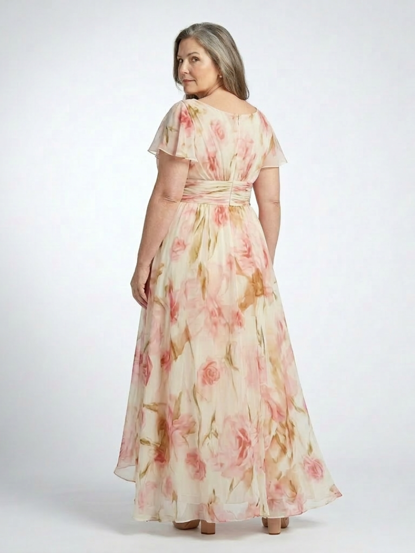 Lindsey | Pink Floral Short-Sleeve Maxi Dress