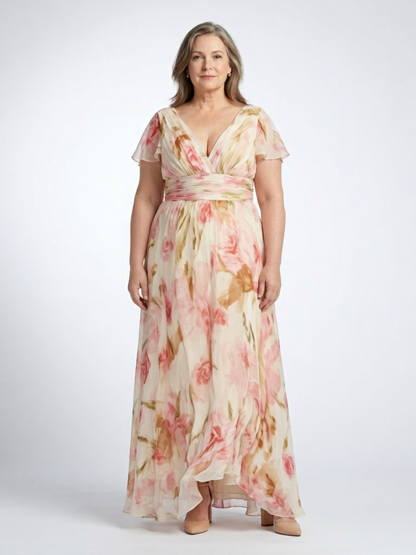 Lindsey | Pink Floral Short-Sleeve Maxi Dress