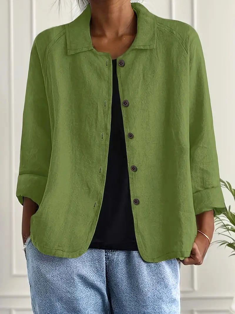 Calliste | Moss Green Button-Front Blouse