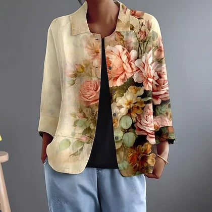 Faustina | Painted Rose Button-Front Blouse