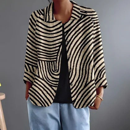Jonquille | Curved Stripe Button-Front Blouse