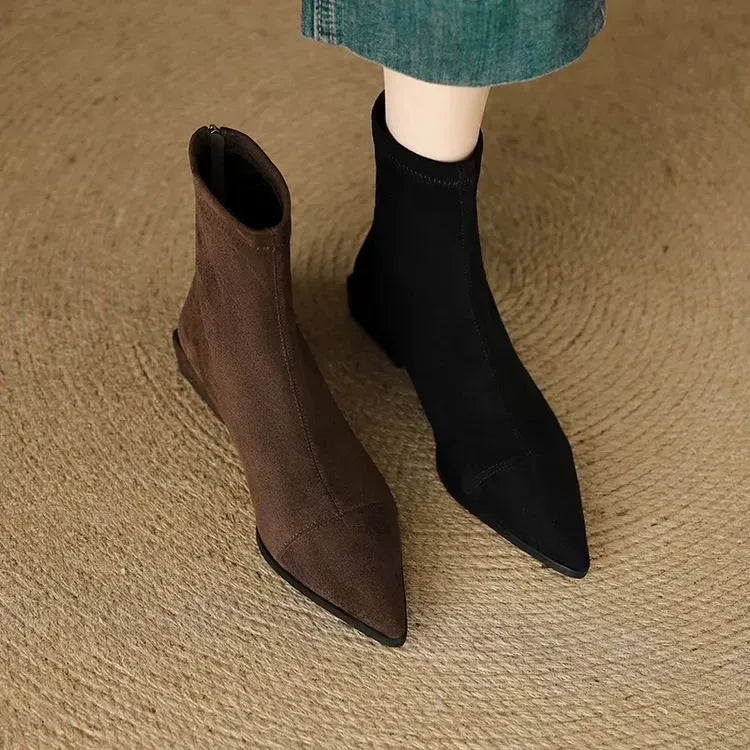 Nelda Suede Pointed-Toe Block Heel Ankle Boots