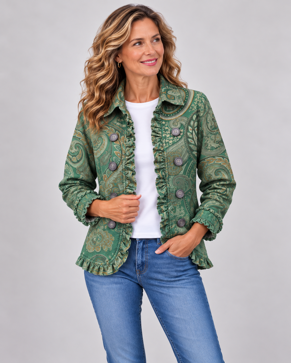 Jemara™ | Bohemian Paisley Print Ruffled Jacket